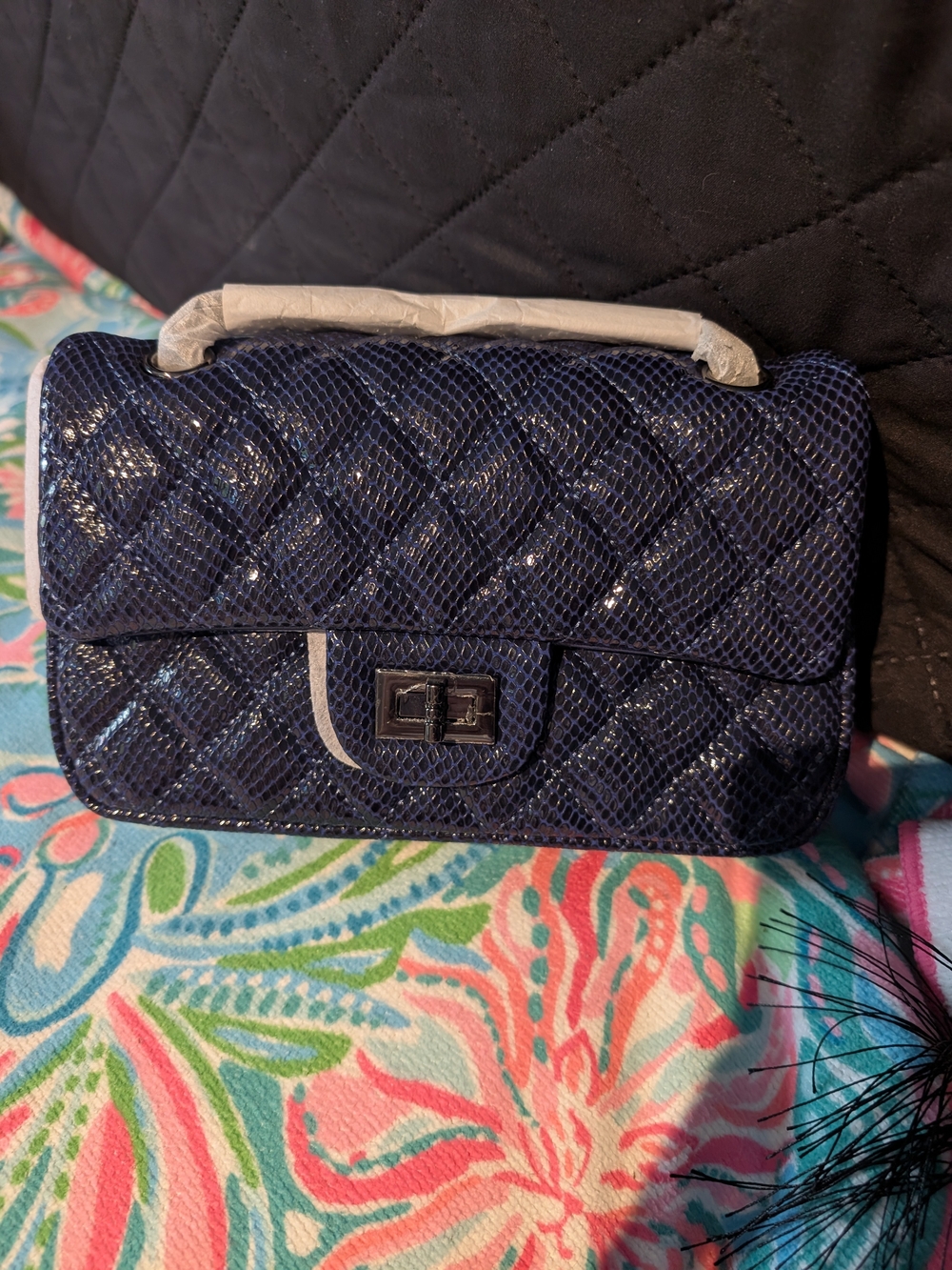 Classic Quilted Navy Crossbody Bag - Unbranded
